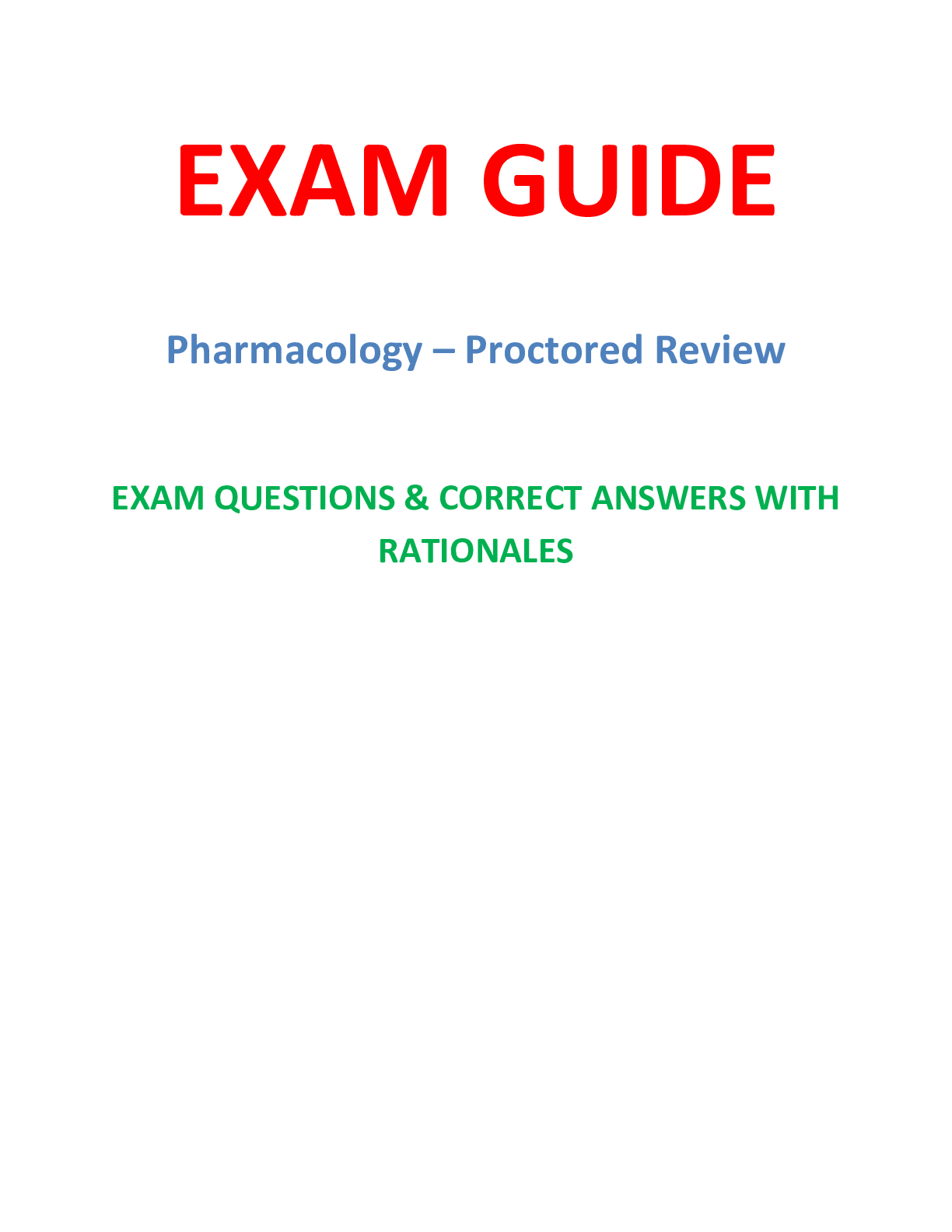 Preview image for Pharmacology – Proctored Review. NUR 203